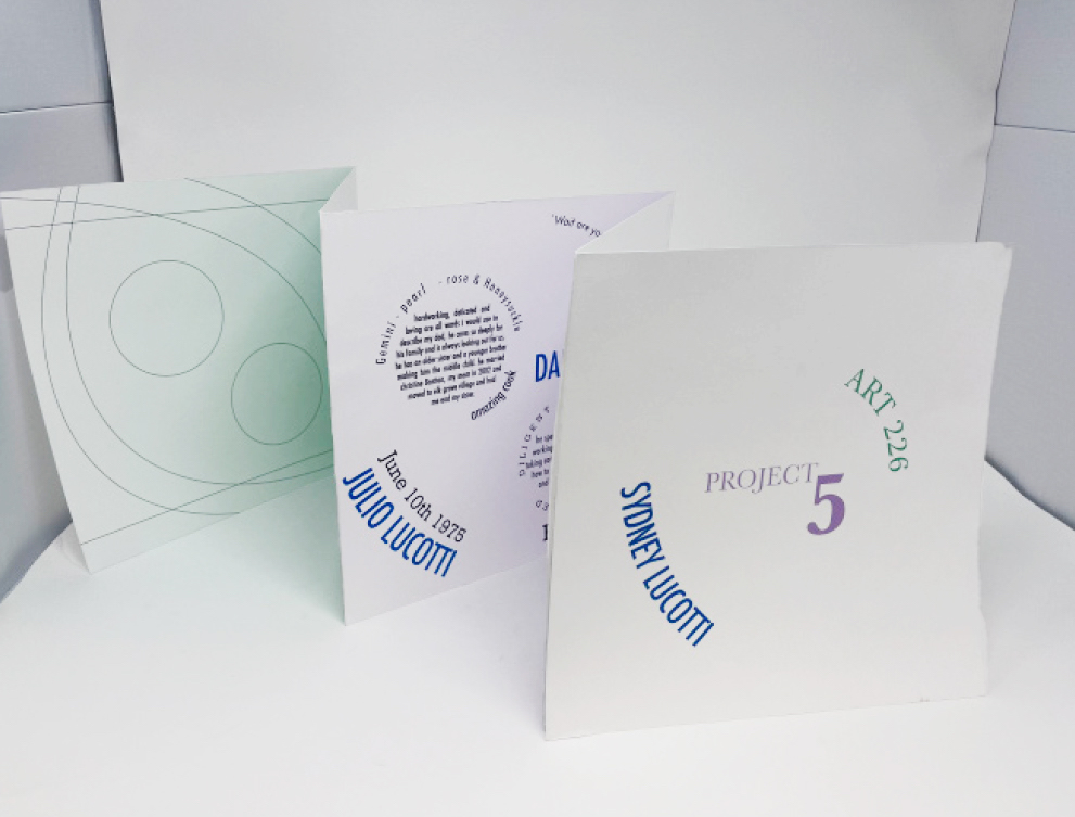  white Accordian fold flip Book Project containing content about my family